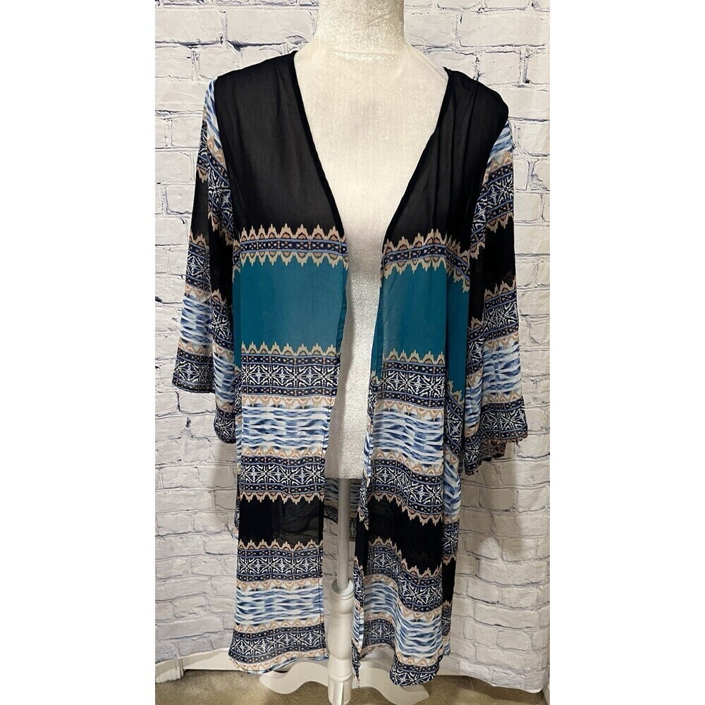 Avenue Cardigan size 18/20 Open Front Sheer Lightweight Boho Print 3/4 Sleeve